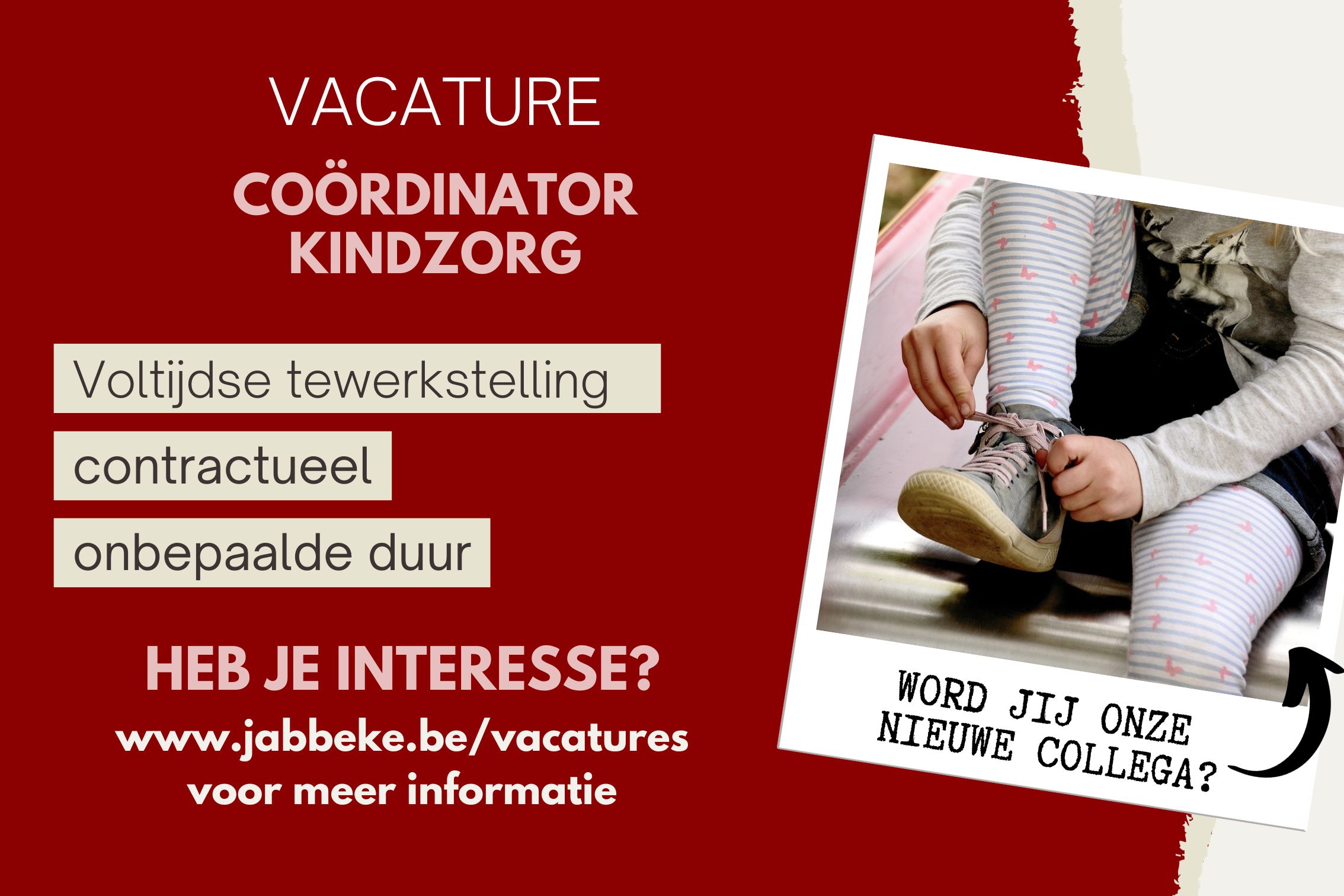 VACATURE LOKAAL BESTUUR JABBEKE - COÖRDINATOR KINDZORG