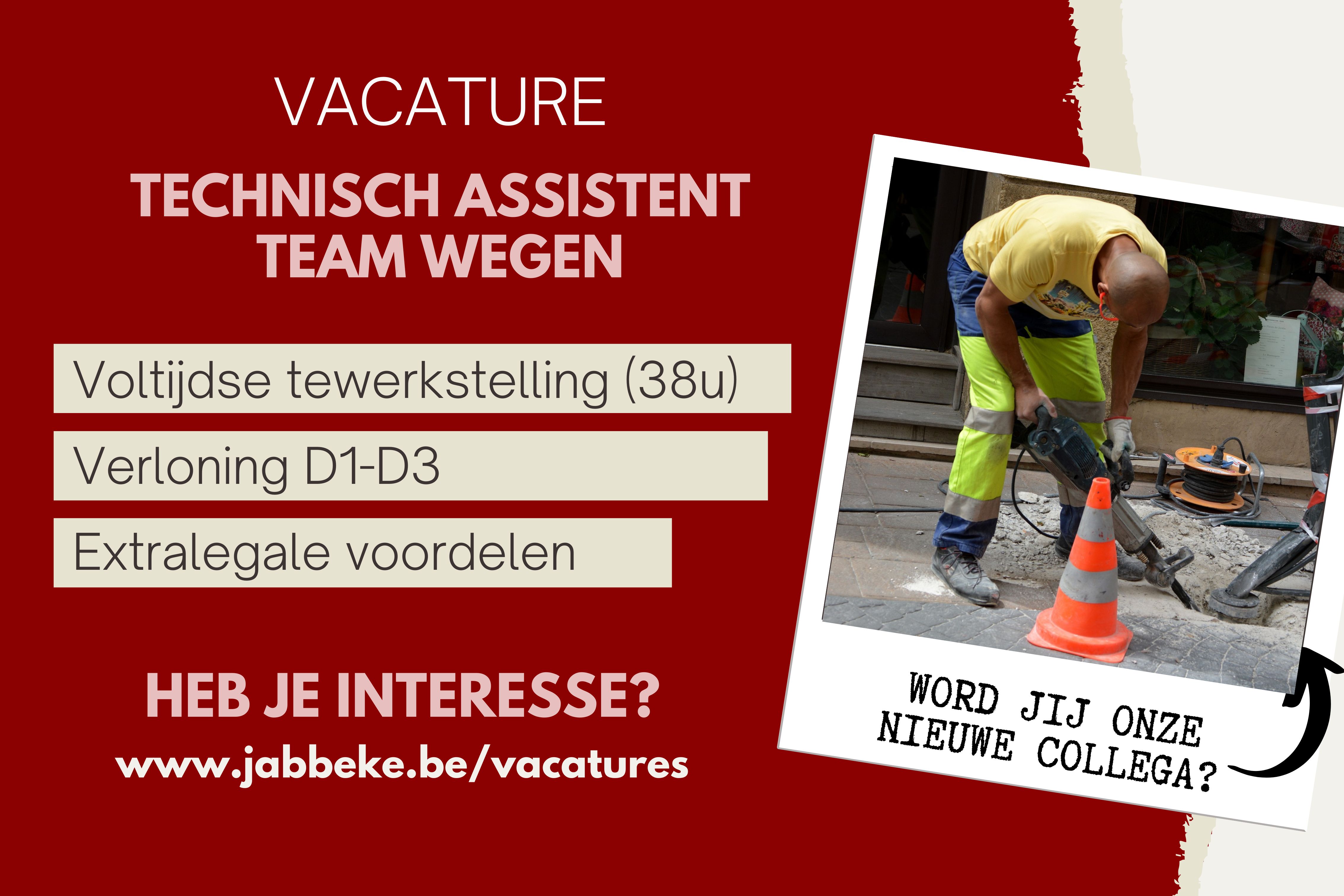 LOKAAL BESTUUR JABBEKE WERFT AAN - VACATURE TECHNISCH ASSISTENT (TEAM WEGEN)