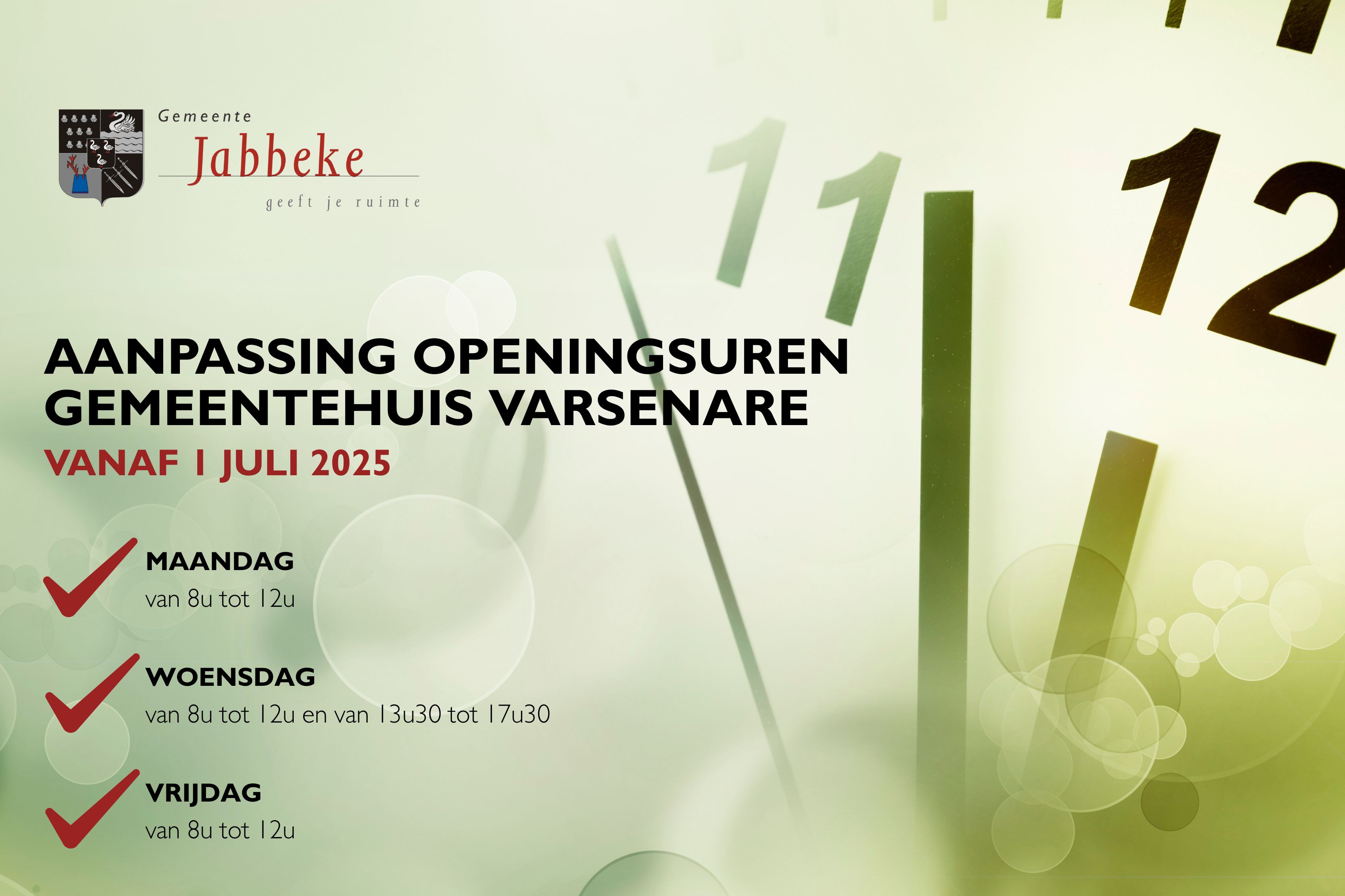 AANGEPASTE OPENINGSUREN GEMEENTEHUIS VARSENARE