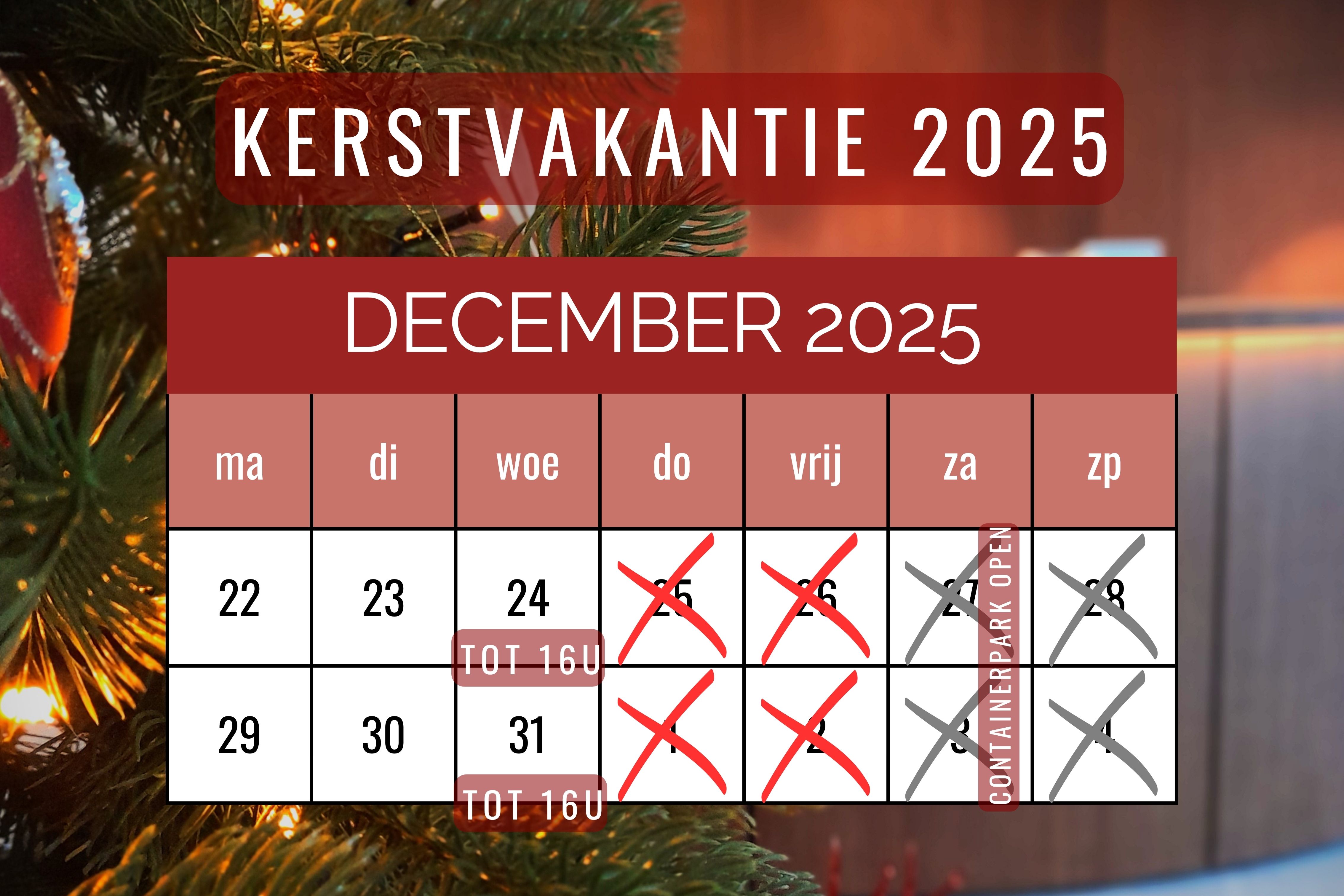 DIENSTREGELING TIJDENS EINDEJAARSPERIODE