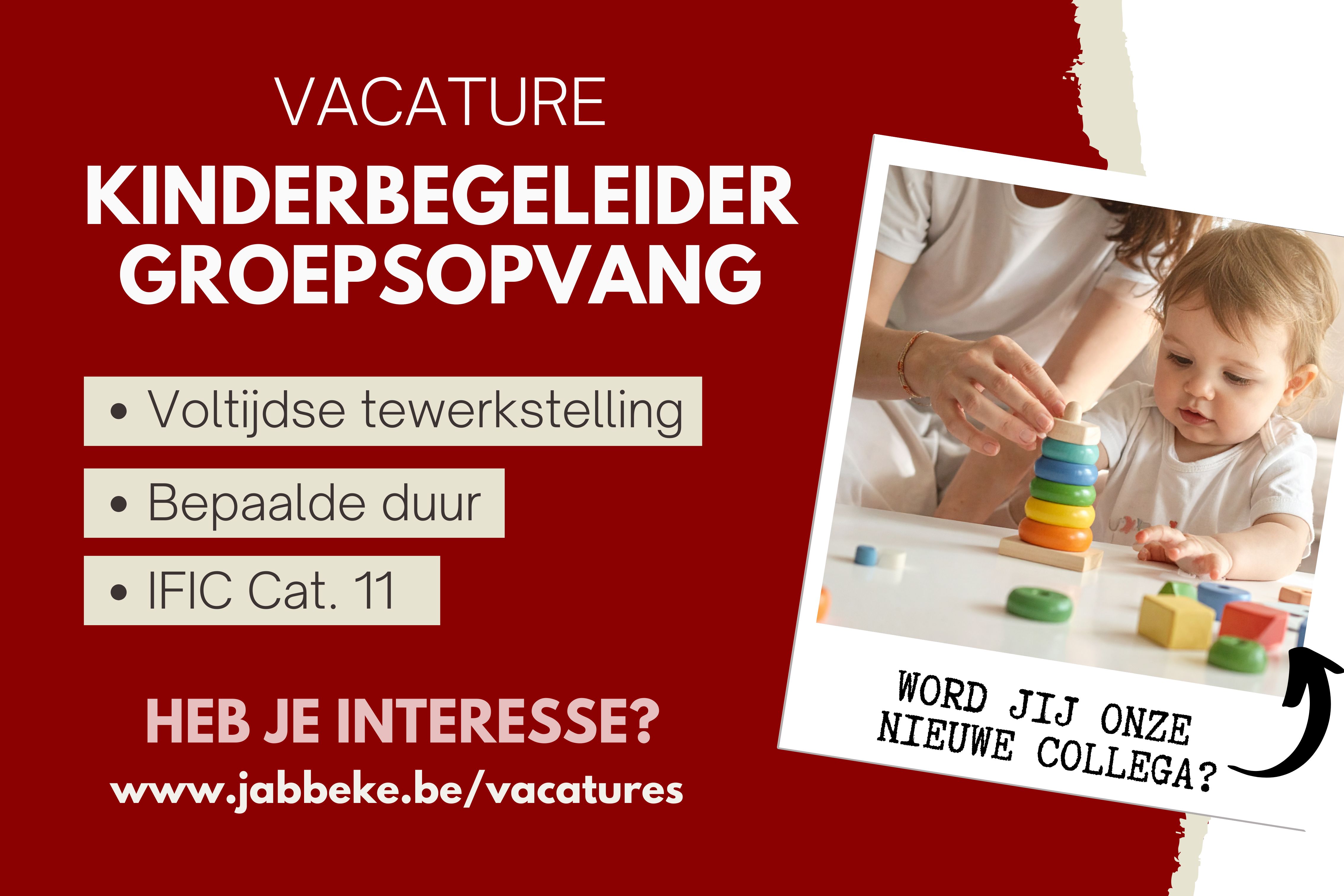 LOKAAL BESTUUR JABBEKE WERFT AAN - VACATURE KINDERBEGELEIDER GROEPSOPVANG