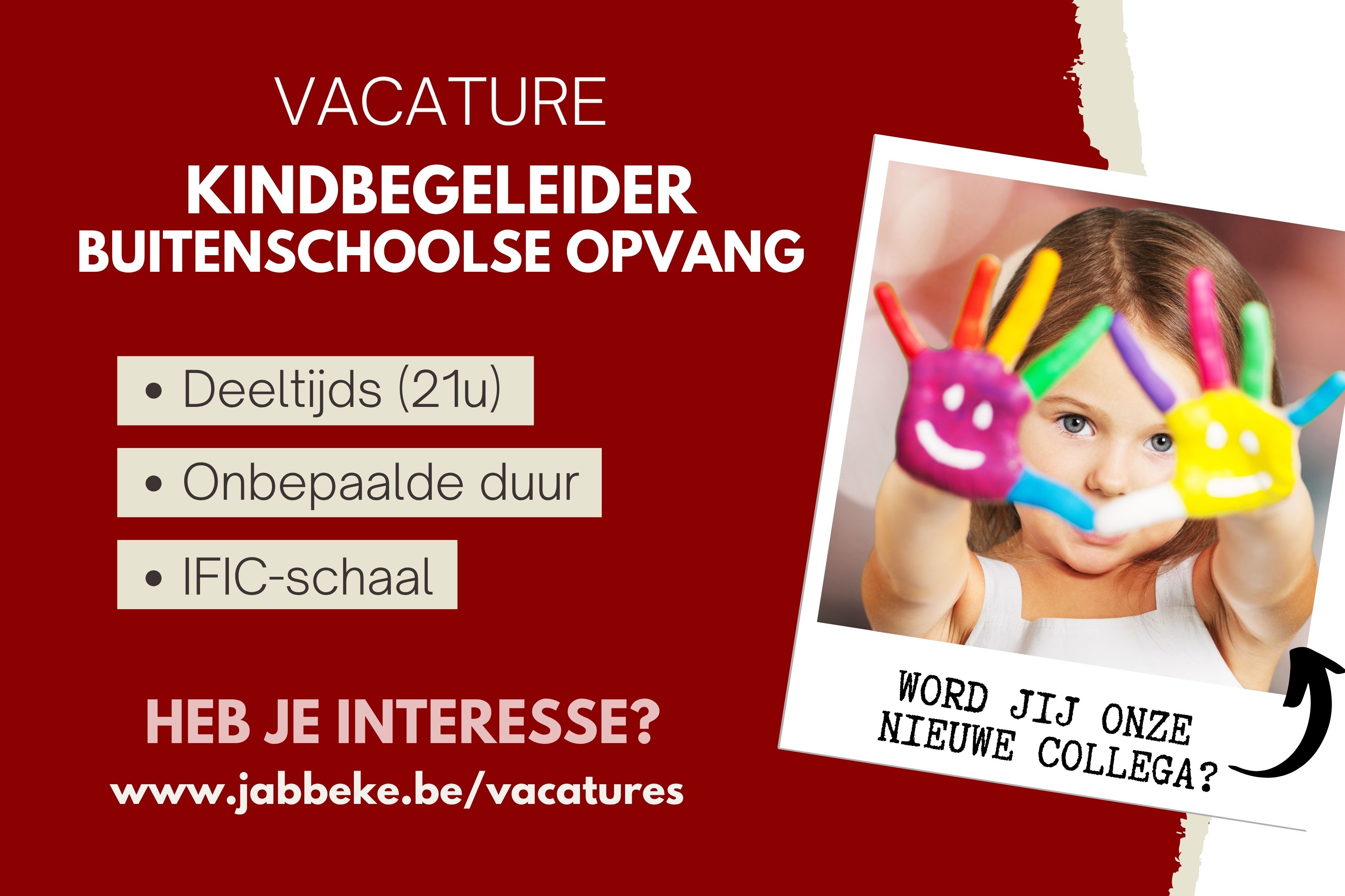 VACATURE - KINDERBEGELEIDER BUITENSCHOOLSE OPVANG
